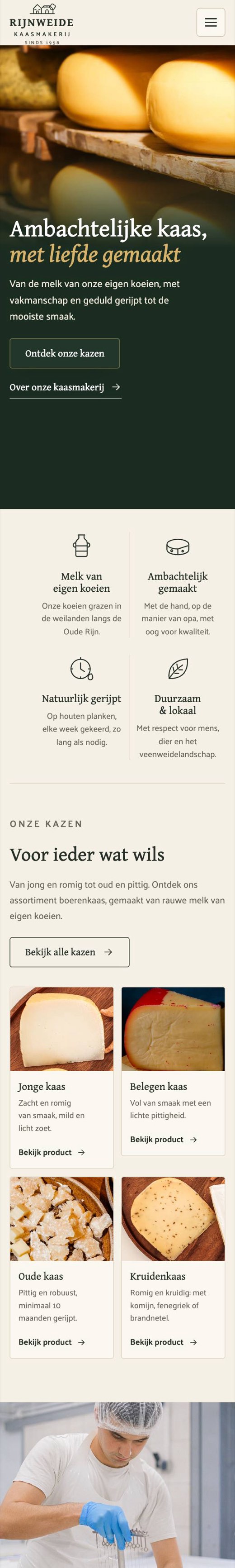 Voorbeeldsite kaasmakerij op een telefoon
