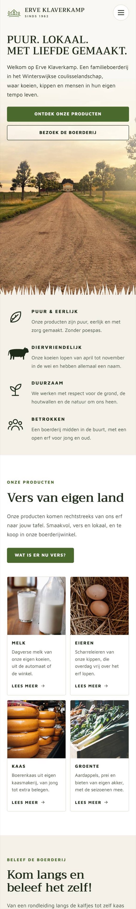 Voorbeeldsite boerderijwinkel op een telefoon