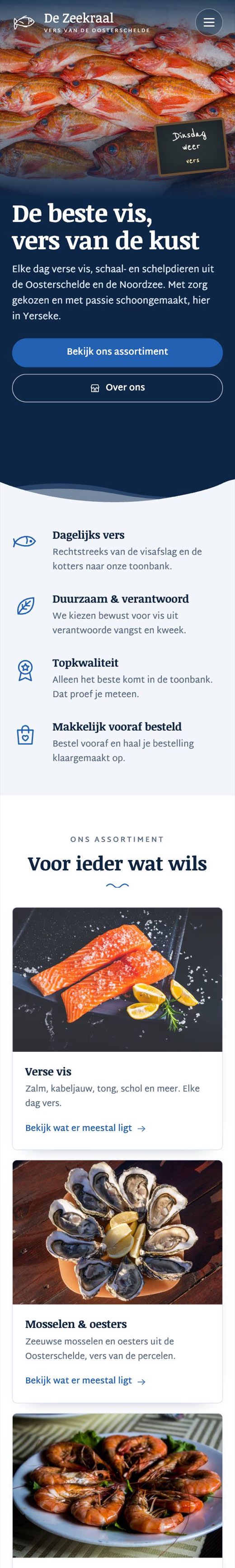 Voorbeeldsite vishandel op een telefoon